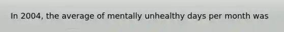 In 2004, the average of mentally unhealthy days per month was