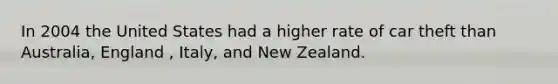 In 2004 the United States had a higher rate of car theft than Australia, England , Italy, and New Zealand.