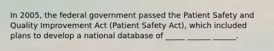 In 2005, the federal government passed the Patient Safety and Quality Improvement Act (Patient Safety Act), which included plans to develop a national database of _____ ______ ______.