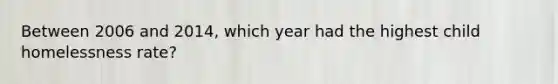 Between 2006 and 2014, which year had the highest child homelessness rate?