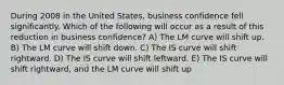 During 2008 in the United States, business confidence fell significantly. Which of the following will occur as a result of this reduction in business confidence? A) The LM curve will shift up. B) The LM curve will shift down. C) The IS curve will shift rightward. D) The IS curve will shift leftward. E) The IS curve will shift rightward, and the LM curve will shift up