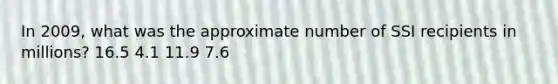 In 2009, what was the approximate number of SSI recipients in millions? 16.5 4.1 11.9 7.6