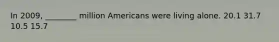 In 2009, ________ million Americans were living alone. 20.1 31.7 10.5 15.7