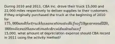 During 2010 and 2011, CBA Inc. drove their truck 15,000 and 22,000 miles respectively to deliver supplies to their customers. If they originally purchased the truck at the beginning of 2010 for 175,000 and the truck has an estimated life of 10 years and 320,000 miles with an estimated residual value of15,000, what amount of depreciation expense should CBA record in 2011 using the activity method?