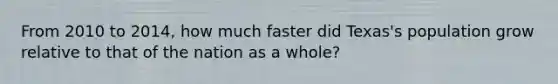 From 2010 to 2014, how much faster did Texas's population grow relative to that of the nation as a whole?