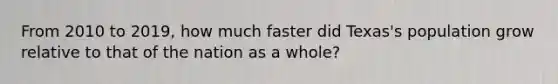 From 2010 to 2019, how much faster did Texas's population grow relative to that of the nation as a whole?