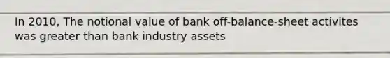 In 2010, The notional value of bank off-balance-sheet activites was greater than bank industry assets