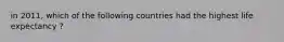 in 2011, which of the following countries had the highest life expectancy ?