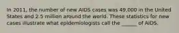 In 2011, the number of new AIDS cases was 49,000 in the United States and 2.5 million around the world. These statistics for new cases illustrate what epidemiologists call the ______ of AIDS.