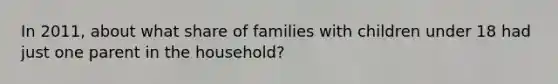 In 2011, about what share of families with children under 18 had just one parent in the household?