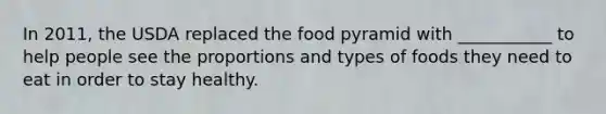 In 2011, the USDA replaced the food pyramid with ___________ to help people see the proportions and types of foods they need to eat in order to stay healthy.