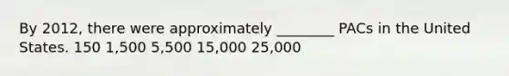 By 2012, there were approximately ________ PACs in the United States. 150 1,500 5,500 15,000 25,000