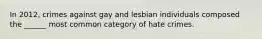 In 2012, crimes against gay and lesbian individuals composed the ______ most common category of hate crimes.