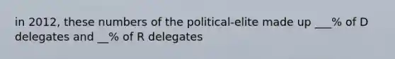 in 2012, these numbers of the political-elite made up ___% of D delegates and __% of R delegates