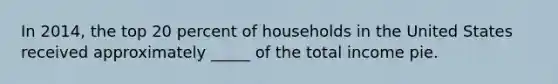 In 2014, the top 20 percent of households in the United States received approximately _____ of the total income pie.