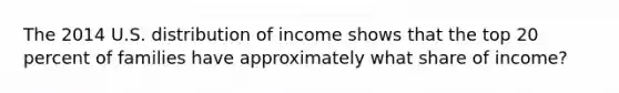 The 2014 U.S. distribution of income shows that the top 20 percent of families have approximately what share of income?