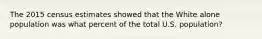 The 2015 census estimates showed that the White alone population was what percent of the total U.S. population?