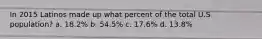 In 2015 Latinos made up what percent of the total U.S population? a. 18.2% b. 54.5% c. 17.6% d. 13.8%
