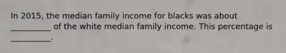 In 2015, the median family income for blacks was about __________ of the white median family income. This percentage is __________.