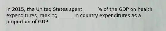 In 2015, the United States spent ______% of the GDP on health expenditures, ranking ______ in country expenditures as a proportion of GDP