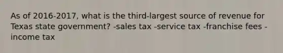 As of 2016-2017, what is the third-largest source of revenue for Texas state government? -sales tax -service tax -franchise fees -income tax