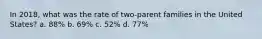 In 2018, what was the rate of two-parent families in the United States? a. 88% b. 69% c. 52% d. 77%