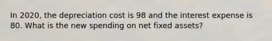 In 2020, the depreciation cost is 98 and the interest expense is 80. What is the new spending on net fixed assets?