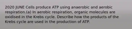 2020 JUNE Cells produce ATP using anaerobic and aerobic respiration.(a) In aerobic respiration, organic molecules are oxidised in the Krebs cycle. Describe how the products of the Krebs cycle are used in the production of ATP.