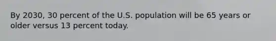 By 2030, 30 percent of the U.S. population will be 65 years or older versus 13 percent today.