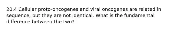 20.4 Cellular proto-oncogenes and viral oncogenes are related in sequence, but they are not identical. What is the fundamental difference between the two?