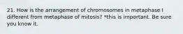 21. How is the arrangement of chromosomes in metaphase I different from metaphase of mitosis? *this is important. Be sure you know it.