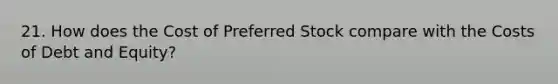 21. How does the Cost of Preferred Stock compare with the Costs of Debt and Equity?