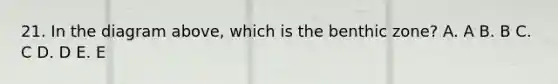 21. In the diagram above, which is the benthic zone? A. A B. B C. C D. D E. E