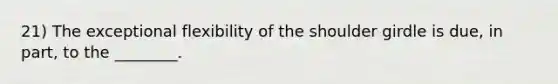 21) The exceptional flexibility of the shoulder girdle is due, in part, to the ________.