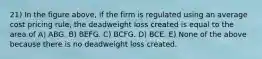 21) In the figure above, if the firm is regulated using an average cost pricing rule, the deadweight loss created is equal to the area of A) ABG. B) BEFG. C) BCFG. D) BCE. E) None of the above because there is no deadweight loss created.