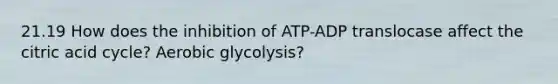 21.19 How does the inhibition of ATP-ADP translocase affect the citric acid cycle? Aerobic glycolysis?