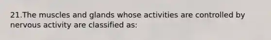 21.The muscles and glands whose activities are controlled by nervous activity are classified as: