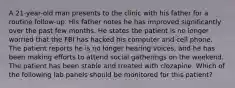 A 21-year-old man presents to the clinic with his father for a routine follow-up. His father notes he has improved significantly over the past few months. He states the patient is no longer worried that the FBI has hacked his computer and cell phone. The patient reports he is no longer hearing voices, and he has been making efforts to attend social gatherings on the weekend. The patient has been stable and treated with clozapine. Which of the following lab panels should be monitored for this patient?