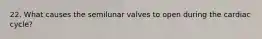 22. What causes the semilunar valves to open during the cardiac cycle?