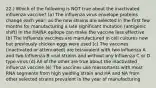 22.) Which of the following is NOT true about the inactivated influenza vaccine? (a) The influenza virus envelope proteins change each year; as the new strains are selected in the first few months for manufacturing a late significant mutation (antigenic shift) in the HA/NA epitope can make the vaccine less effective (b) The influenza vaccines are manufactured in cell cultures now but previously chicken eggs were used (c) The vaccines (inactivated or attenuated) are tetravalent with two Influenza A and two Influenza B viral strains and without any Influenza C or D type virus (d) All of the other are true about the inactivated influenza vaccine (e) The vaccines use reassortants with most RNA segments from high yielding strain and HA and NA from other selected strains prevalent in the year of manufacturing