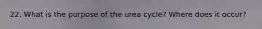 22. What is the purpose of the urea cycle? Where does it occur?