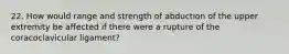 22. How would range and strength of abduction of the upper extremity be affected if there were a rupture of the coracoclavicular ligament?