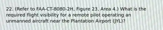 22. (Refer to FAA-CT-8080-2H, Figure 23, Area 4.) What is the required flight visibility for a remote pilot operating an unmanned aircraft near the Plantation Airport (JYL)?