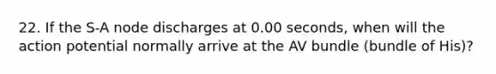 22. If the S-A node discharges at 0.00 seconds, when will the action potential normally arrive at the AV bundle (bundle of His)?