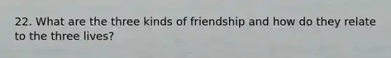 22. What are the three kinds of friendship and how do they relate to the three lives?