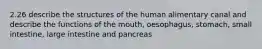 2.26 describe the structures of the human alimentary canal and describe the functions of the mouth, oesophagus, stomach, small intestine, large intestine and pancreas