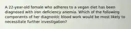 A 22-year-old female who adheres to a vegan diet has been diagnosed with iron deficiency anemia. Which of the following components of her diagnostic blood work would be most likely to necessitate further investigation?