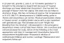 A 22-year-old, gravida 1, para 0, at *13 weeks gestation* is brought to the emergency department because of *vaginal discharge and lower abdominal discomfort*. She has had *no passage of tissue* from her vagina. She does not use tobacco, alcohol or drugs. She has no history of trauma. Her temperature is 37.0°C (98.7°F), blood pressure is 128/80 mmHg, pulse is 76/min and respirations are 14/min. Physical examination shows a *closed cervix*, a slightly tender uterus with a size consistent with gestational age, free adnexae and scant *bright red bleeding from the introitus*. Ultrasonogram in the emergency department shows normal fetal heart motion. She is anxious and concerned about her baby. Which of the following is the most appropriate next step in management? Quantitative beta-HCG measurement Hospitalization Intravenous infusion of methotrexate Dilation and suction curettage *Reassurance and outpatient follow up*