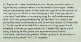 A 22-year-old mixed martial arts practitioner presents after an injury during a match which has resulted in a fluctuant, mildly tender edematous lesion of the anterior-superior outer portion of the right pinna. Which of the following is the most appropriate treatment? (A) Refer to otolaryngology for definitive treatment with I & D and pressure dressing (B) Perform I & D only if the pinna becomes erythematous and extremely tender (C) Prescribe a 10-day course of amoxicillin/ clavulanate (augmentin) and schedule a follow-up appointment in 2 weeks (D) Apply a soft bulky dressing to the pinna and recommend no further treatment, but have the patient follow-up only if he develops a temperature greater than 101 degrees