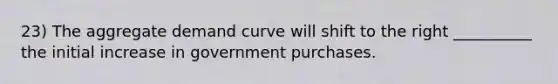 23) The aggregate demand curve will shift to the right __________ the initial increase in government purchases.